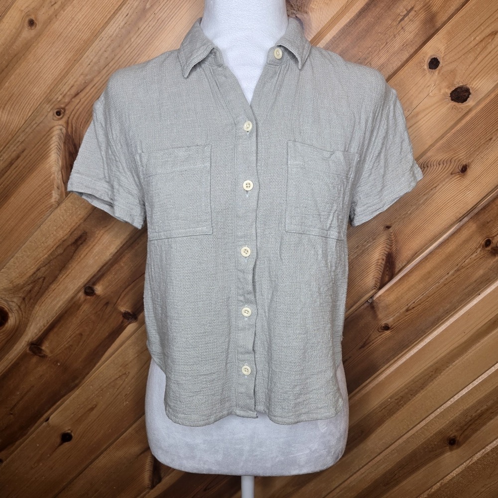 Madewell Shirt Size XXS Baggy Ashen Sage Breezewoven‎ Beachside Crop